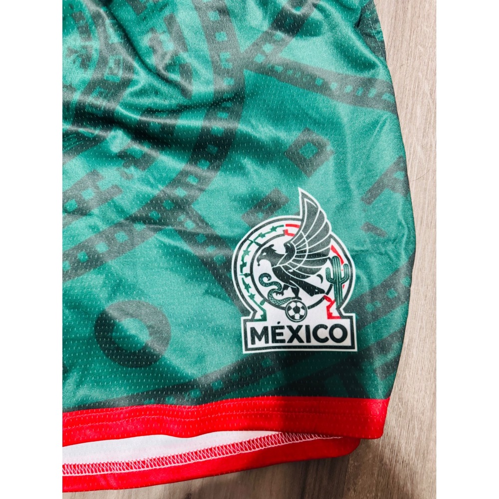 Maison Allure Mexico Athletic Mesh Shorts Green Aztec Print Soccer Mens - Picture 2 of 5